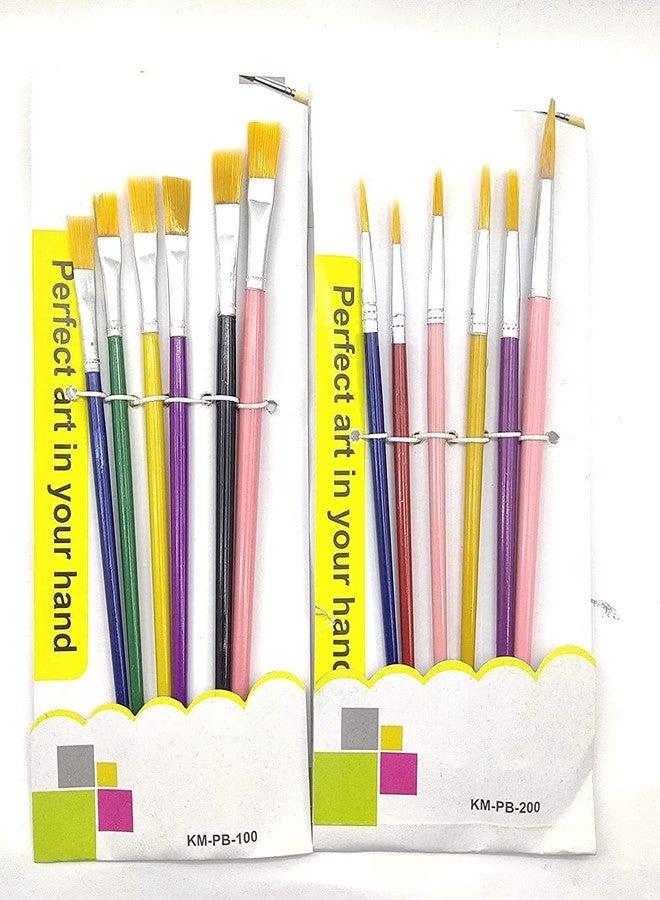 Crazygol Painting Brushes Set for Kids: 12 Combo Brushes (6 Round + 6 Flat) with Heavy Color Plate for Drawing and Coloring - Image 1
